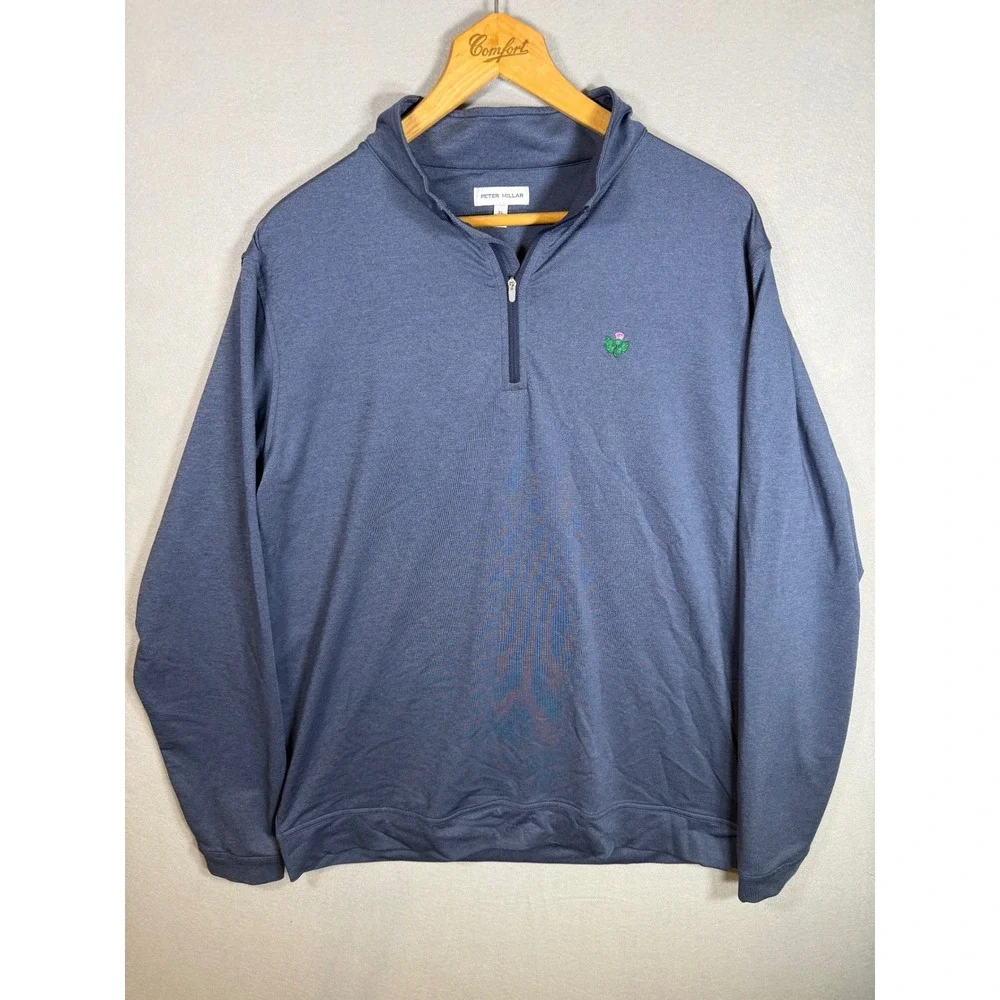 Peter Millar Perth Quarter Zip Pullover Mens XL Navy Blue MEOEK40B Thistle Logo